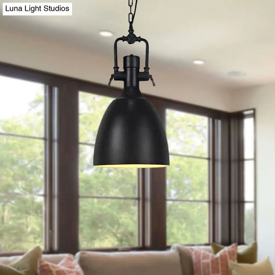 Domed Metallic Ceiling Pendant - 11’/14.5’ Width Industrial 1 Head Black
