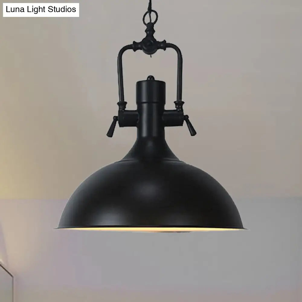 Industrial Domed Metallic Ceiling Pendant Light For Coffee Shops - 1 Head 11/14.5 Width In Black