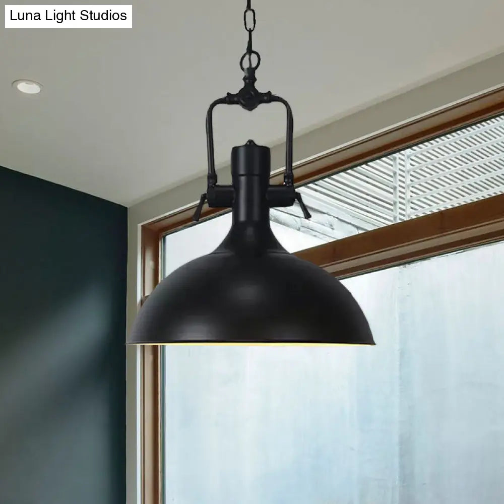Domed Metallic Ceiling Pendant - 11’/14.5’ Width Industrial 1 Head Black