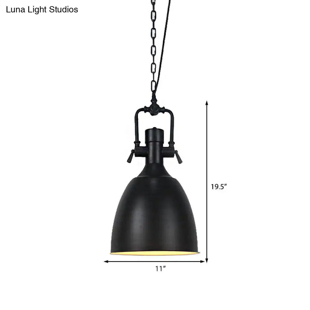 Domed Metallic Ceiling Pendant - 11’/14.5’ Width Industrial 1 Head Black