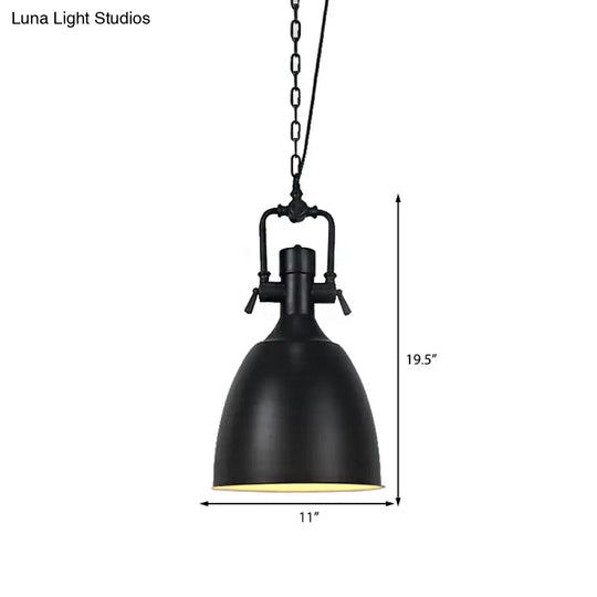 Domed Metallic Ceiling Pendant - 11’/14.5’ Width Industrial 1 Head Black