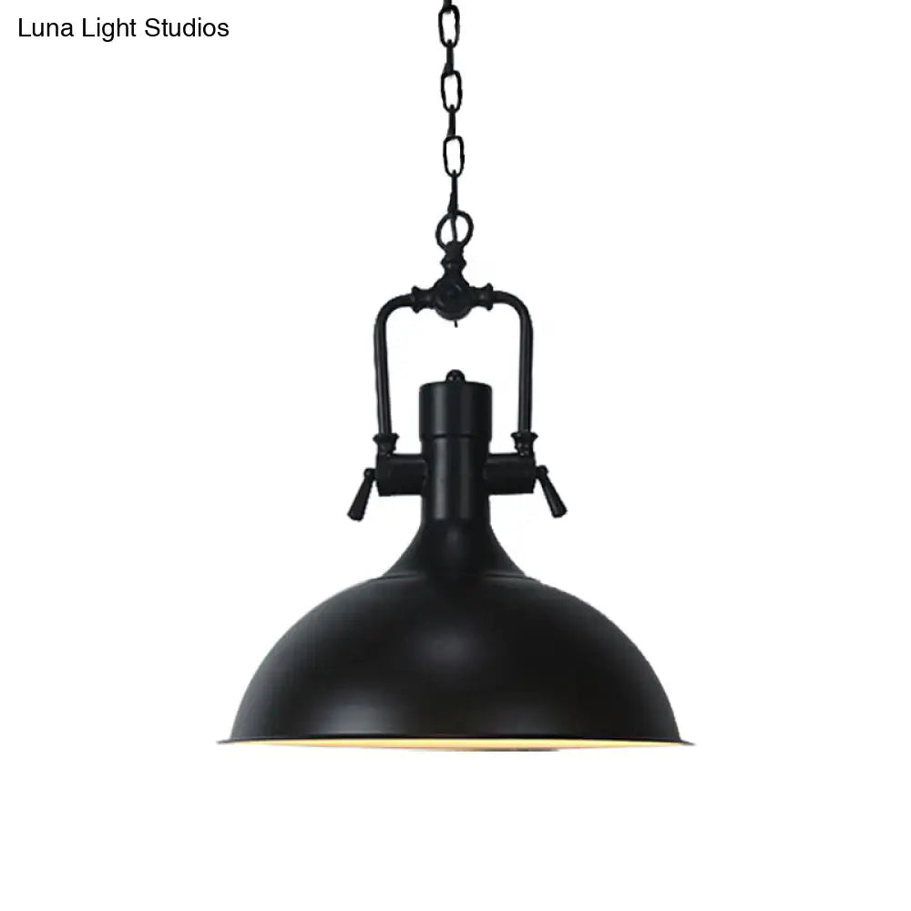 Industrial Domed Metallic Ceiling Pendant Light For Coffee Shops - 1 Head 11/14.5 Width In Black