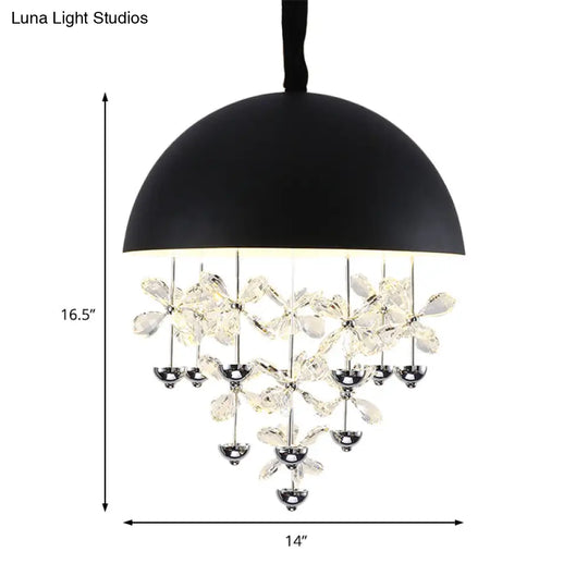 Domed Pendant Light With Crystal Flower Deco - Modern Metal Hanging Ceiling (6/10 Lights) In