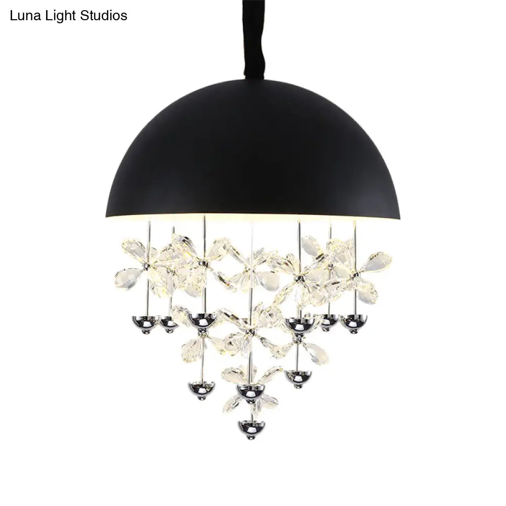 Domed Pendant Light With Crystal Flower Deco - Modern Metal Hanging Ceiling (6/10 Lights) In