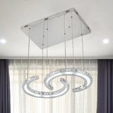 Double C-Shape Suspension Pendant Led Chandelier With K9 Crystal And Chrome Finish In Warm/White/3