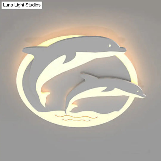 Double Dolphin Ceiling Light: White Animal Acrylic Led Fixture For Child Bedroom