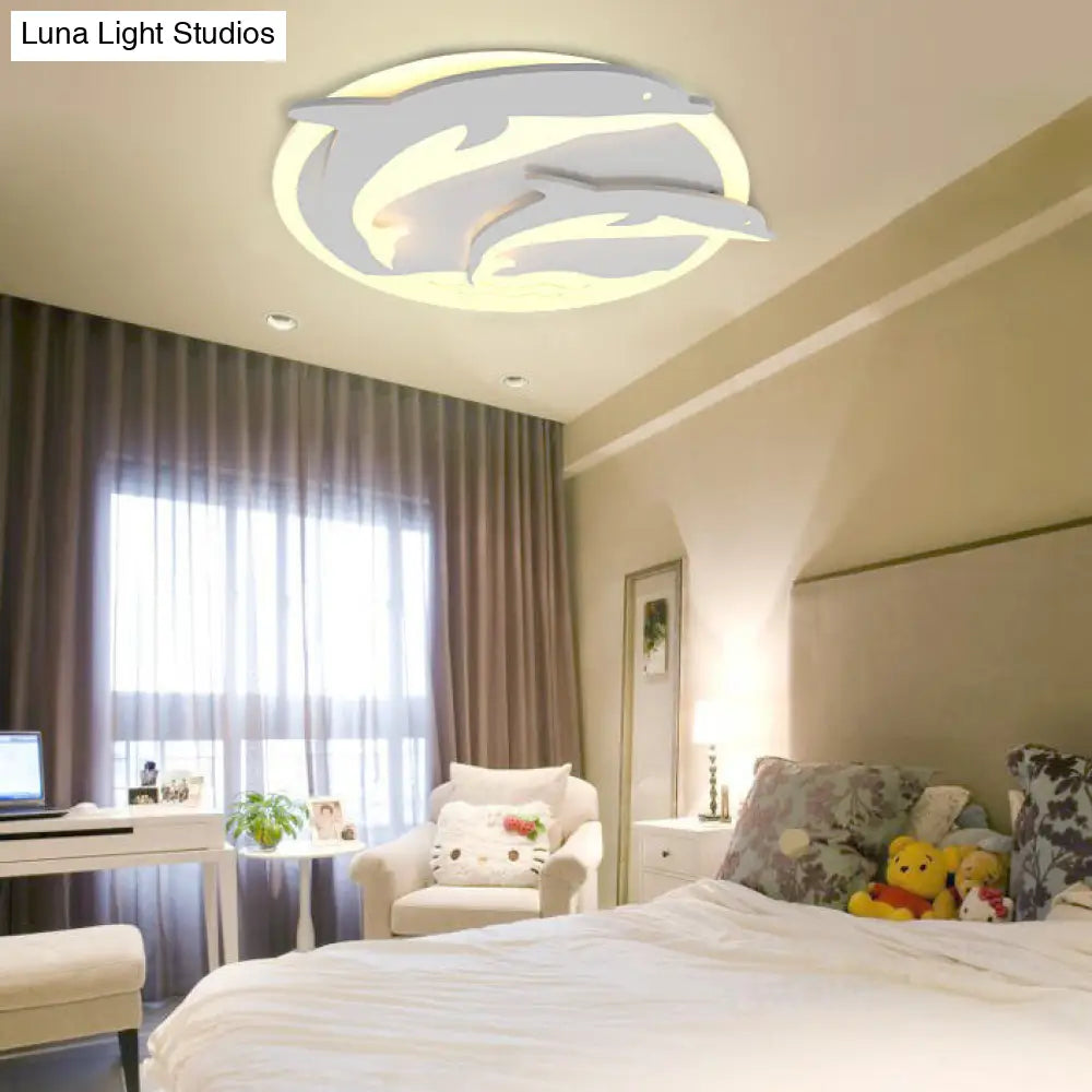 Double Dolphin Ceiling Light: White Animal Acrylic Led Fixture For Child Bedroom /