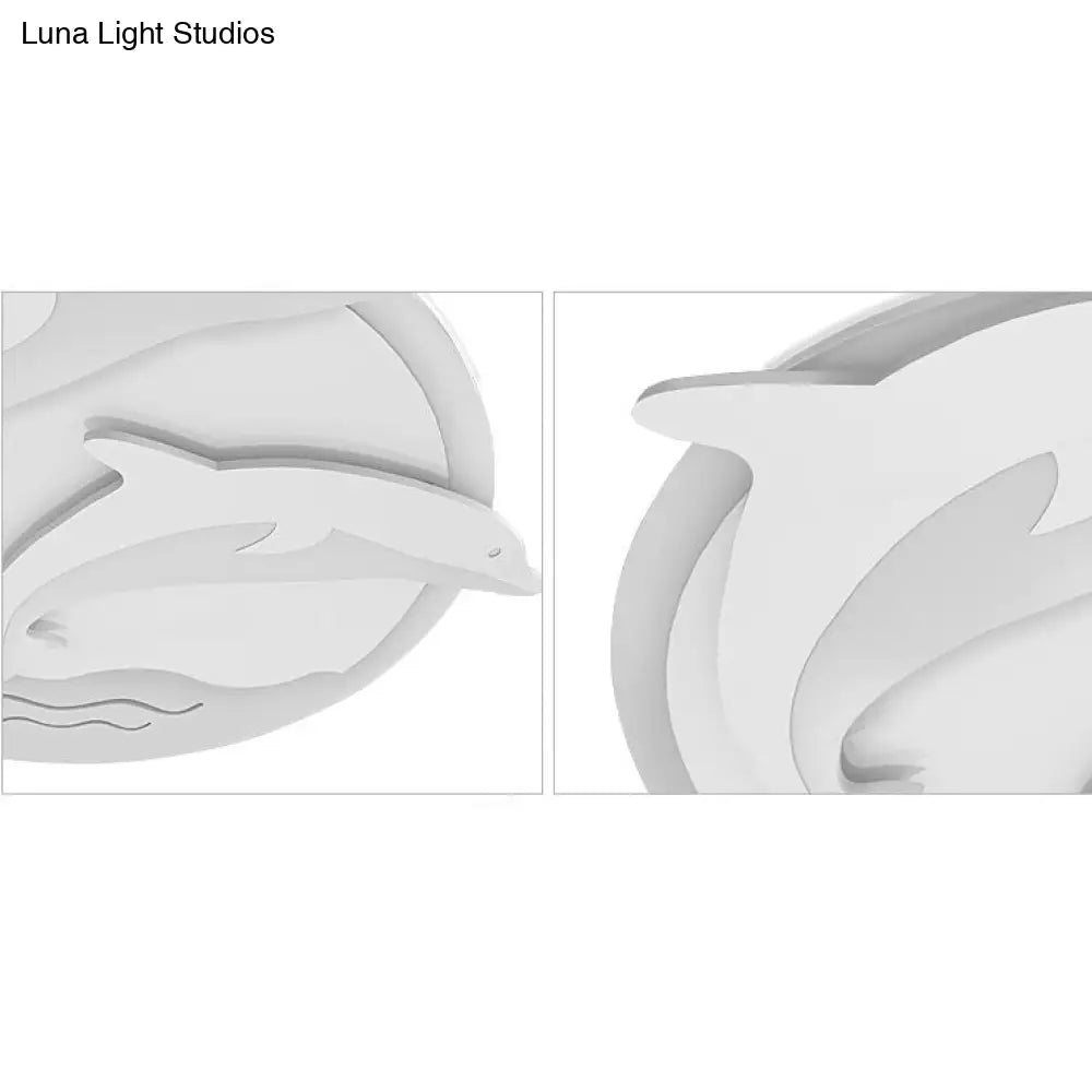 Double Dolphin Ceiling Light: White Animal Acrylic Led Fixture For Child Bedroom