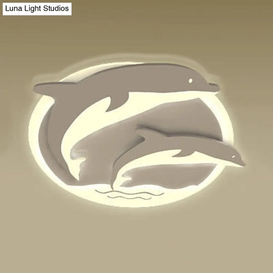Double Dolphin Ceiling Light: White Animal Acrylic Led Fixture For Child Bedroom / Warm