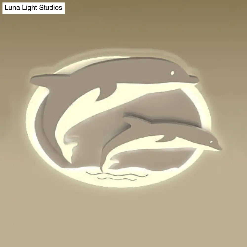 Double Dolphin Ceiling Light: White Animal Acrylic Led Fixture For Child Bedroom / Warm