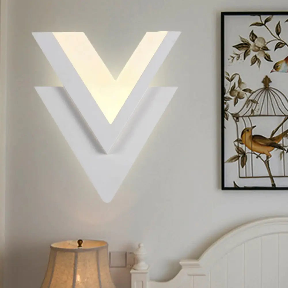 Double-V Acrylic Led Wall Sconce Light Fixture In Warm/White For Simplicity The Bedroom White /