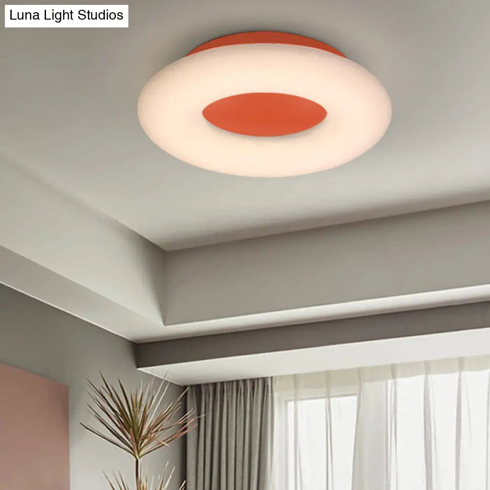 Doughnut Cartoon Flush Mount Ceiling Light For Kindergarten Orange / Warm
