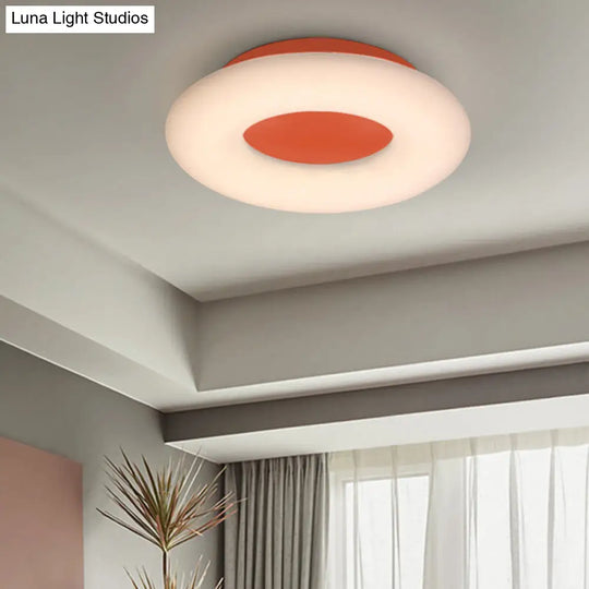 Doughnut Cartoon Flush Mount Ceiling Light For Kindergarten Orange / Warm