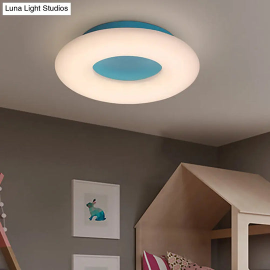 Doughnut Cartoon Flush Mount Ceiling Light For Kindergarten Blue / Warm