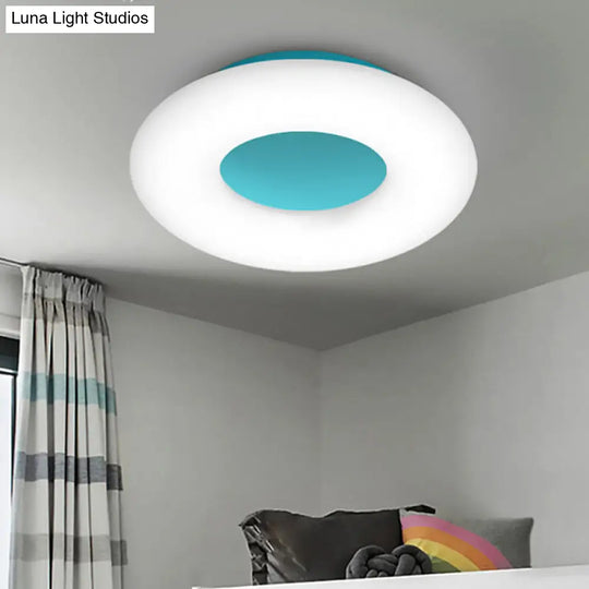 Doughnut Cartoon Flush Mount Ceiling Light For Kindergarten Blue / White