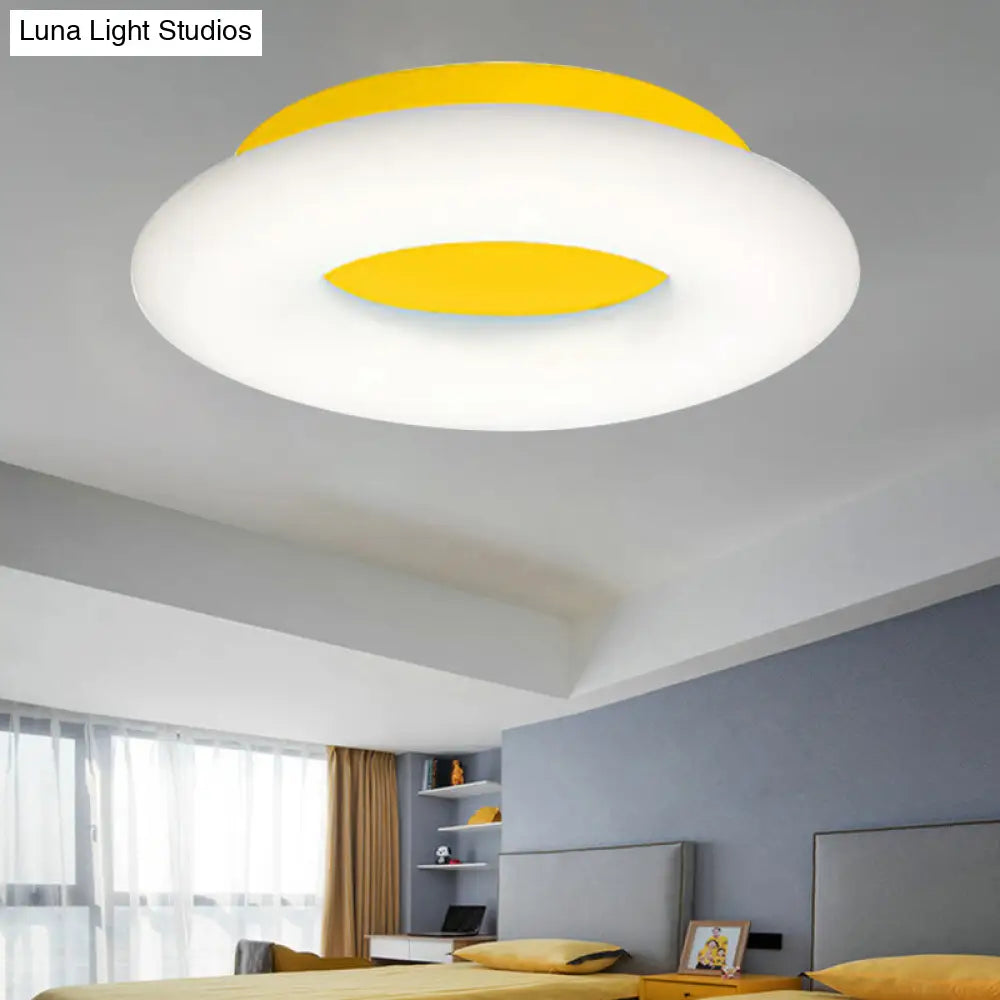 Doughnut Cartoon Flush Mount Ceiling Light For Kindergarten Yellow / Warm