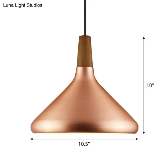 Flared Aluminum Pendant Light - Industrial Style Rose Gold Finish 1 Head 7 10.5 16 Width Ideal For