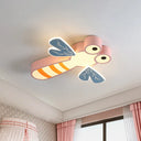 Dragonfly Bedroom Flushmount Light: Acrylic Led Cartoon Ceiling Lamp In Pink/Yellow Pink