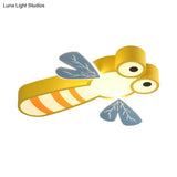 Dragonfly Bedroom Flushmount Light: Acrylic Led Cartoon Ceiling Lamp In Pink/Yellow