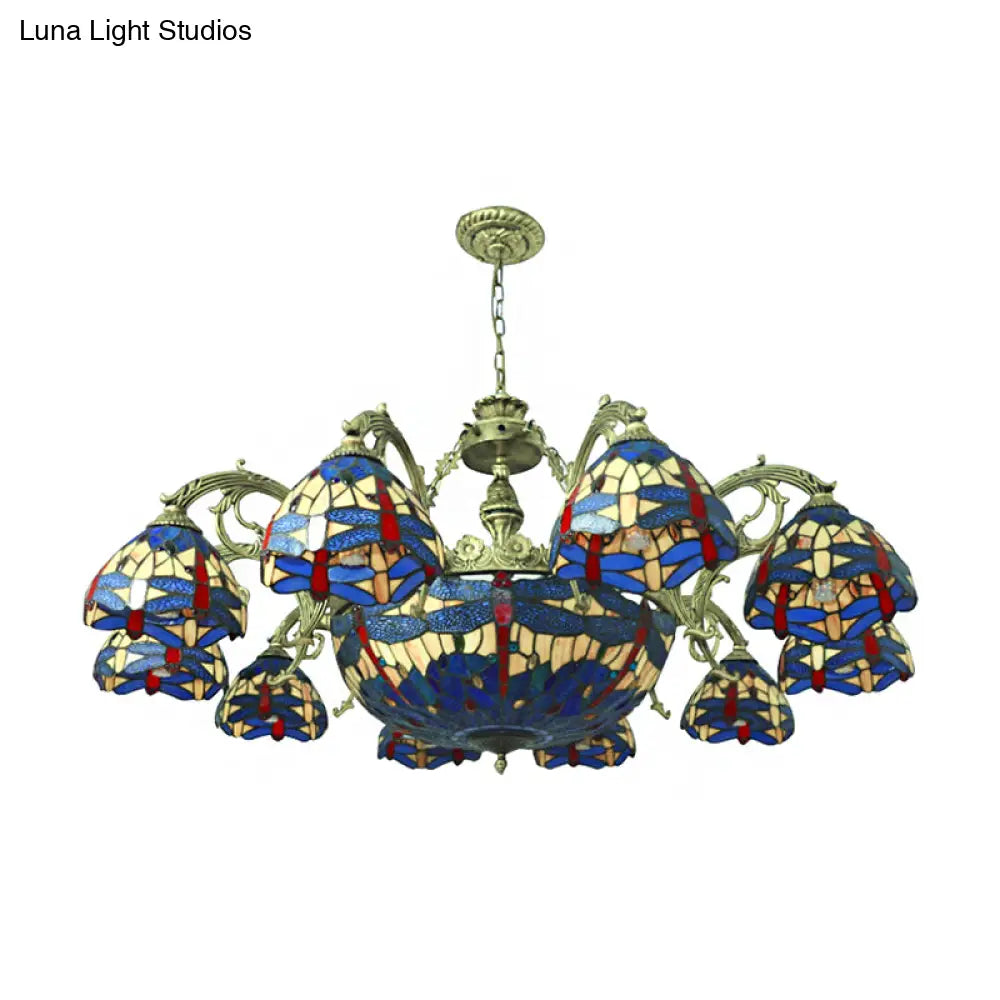 Dragonfly Chandelier With 11 Lights And Stained Glass Shade - Perfect For Living Room
