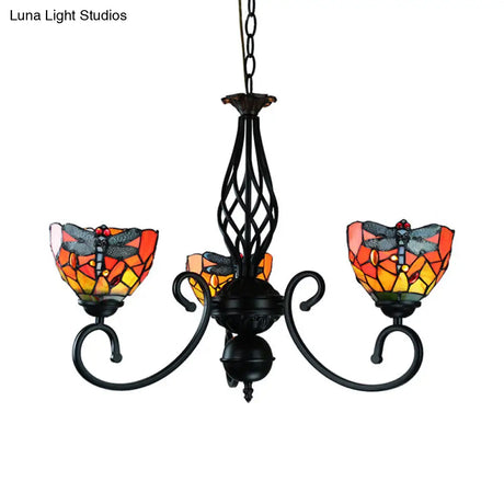Dragonfly Stained Glass Suspension Light: Lodge Style Multi-Color Chandelier For Foyer