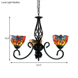 Dragonfly Stained Glass Suspension Light: Lodge Style Multi-Color Chandelier For Foyer