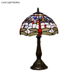Dragonfly Stained Glass Tiffany Night Lamp - Elegant 1-Head Table Light In White/Yellow/Orange For