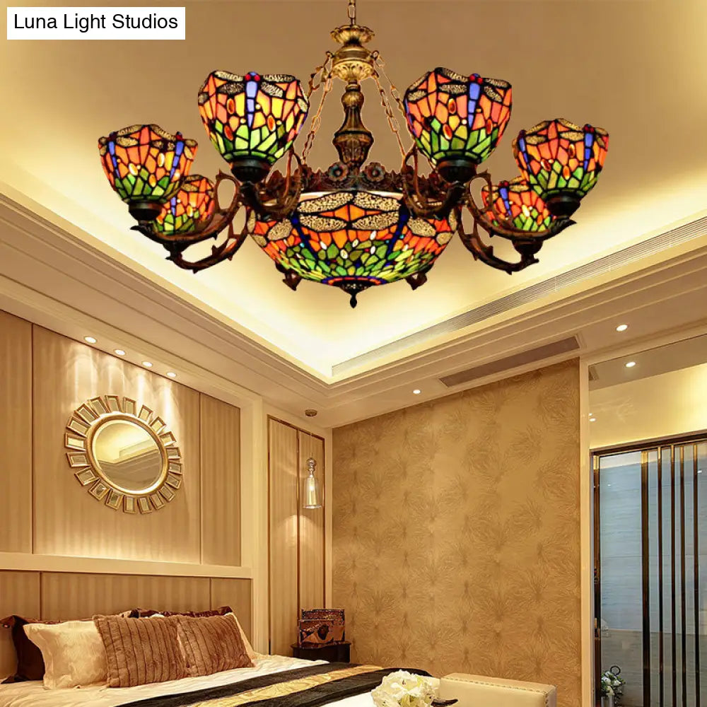 Dragonfly Hanging Pendant Chandeliers With Stained Glass Shade - Tiffany Style Living Room Decor 9 /