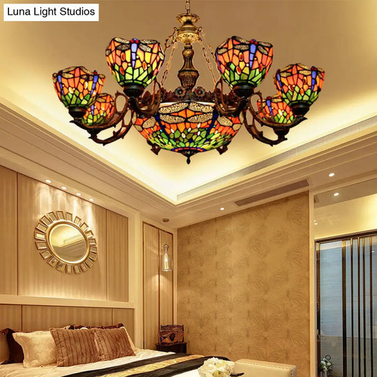 Dragonfly Hanging Pendant Chandeliers With Stained Glass Shade - Tiffany Style Living Room Decor 9 /