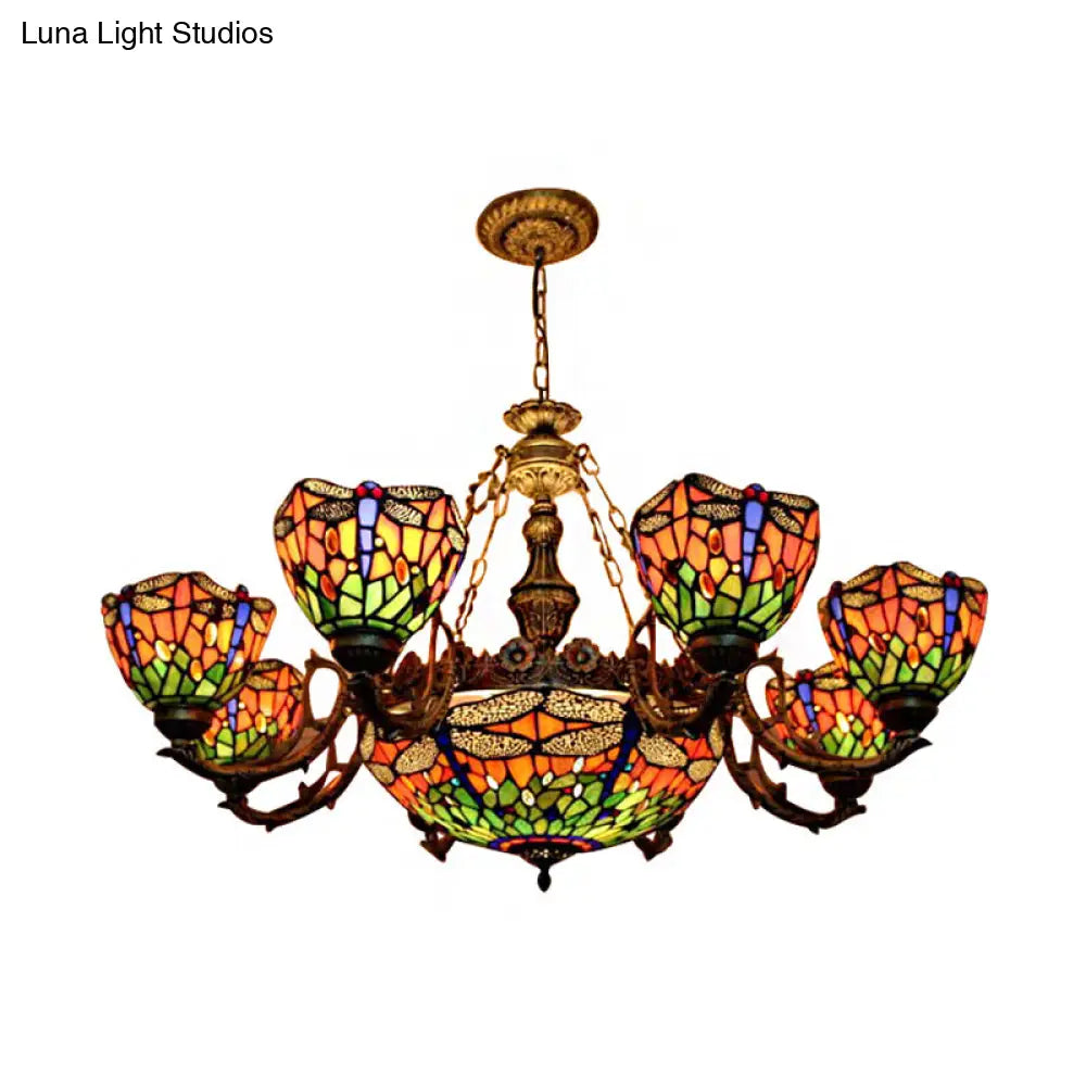 Dragonfly Hanging Pendant Chandeliers With Stained Glass Shade - Tiffany Style Living Room Decor