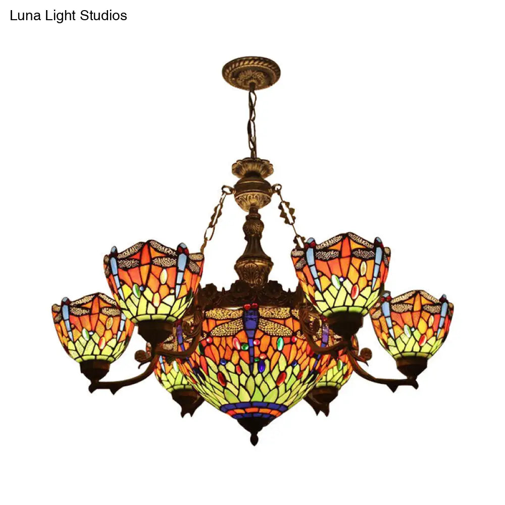 Dragonfly Hanging Pendant Chandeliers With Stained Glass Shade - Tiffany Style Living Room Decor