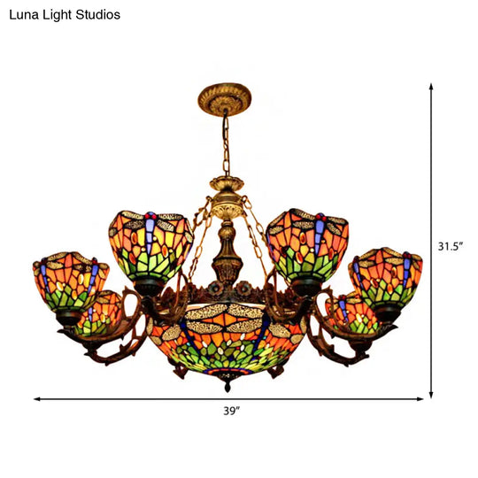 Dragonfly Hanging Pendant Chandeliers With Stained Glass Shade - Tiffany Style Living Room Decor