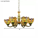 Dragonfly Tiffany Style Stained Glass Chandelier With 6 Lights In Antique Brass And Adjustable Chain