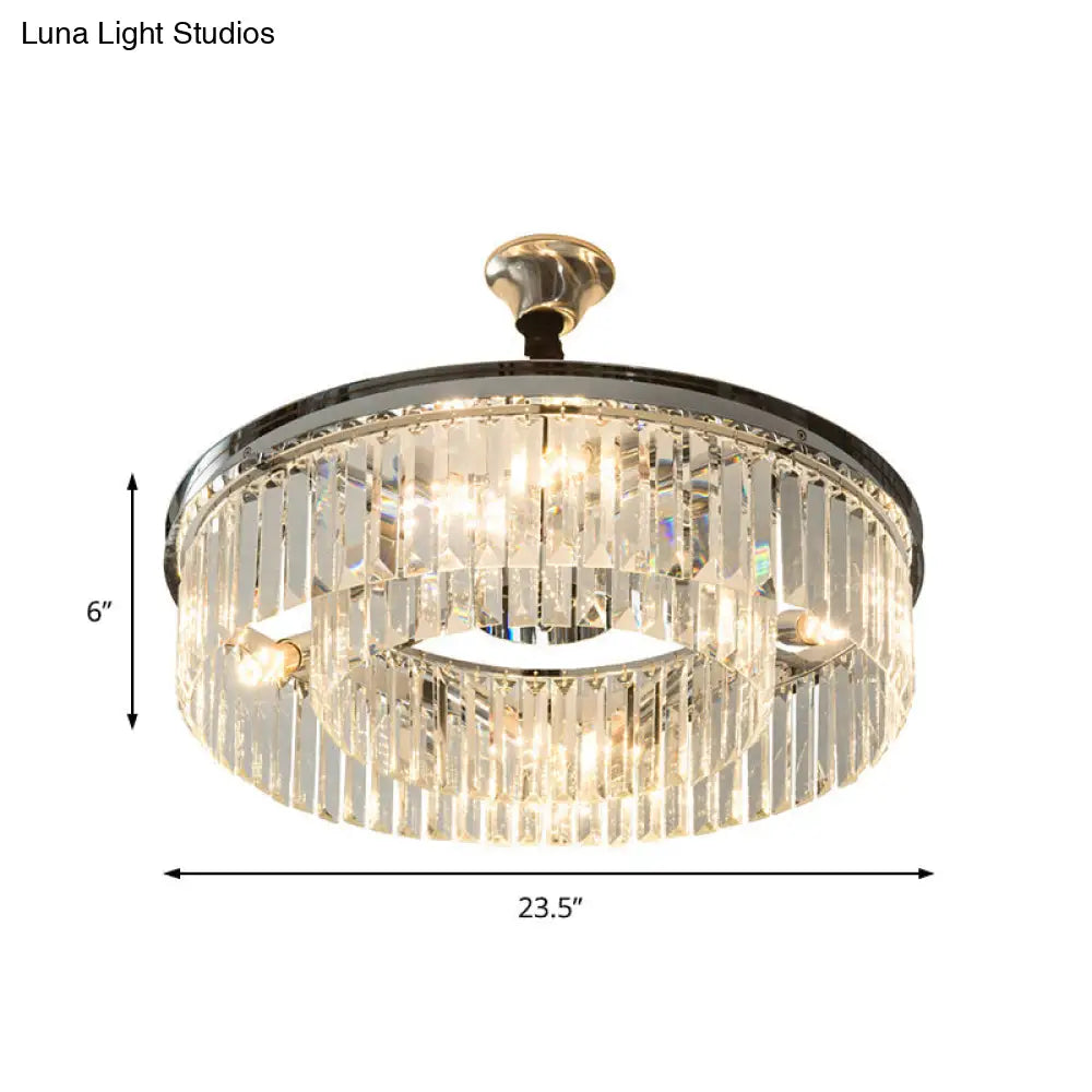 Crystal Block Drum Chandelier Pendant Light - Elegant & Modern Style With 4/8 Lights In Chrome 18/23
