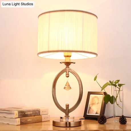 Drum Desk Lamp - Traditional Gold Fabric | 1 Light Bedroom Reading With Iron Ring