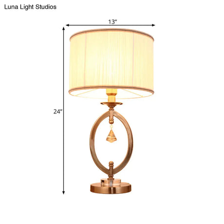 Drum Desk Lamp - Traditional Gold Fabric | 1 Light Bedroom Reading With Iron Ring