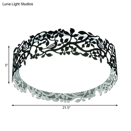 Drum Metal Flush Mount Led Ceiling Light In White/Black Traditional Style 17’/21.5’ Wide