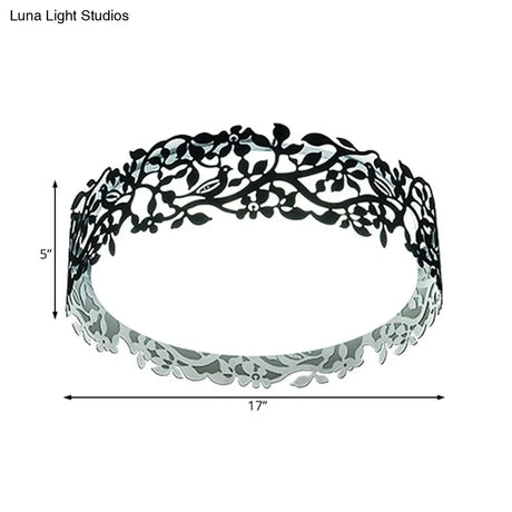 Drum Metal Flush Mount Led Ceiling Light In White/Black Traditional Style 17’/21.5’ Wide