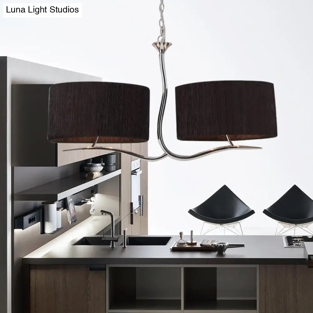 Drum Pendant Light - 4 Black/White Fabric Lights For Dining Room Island