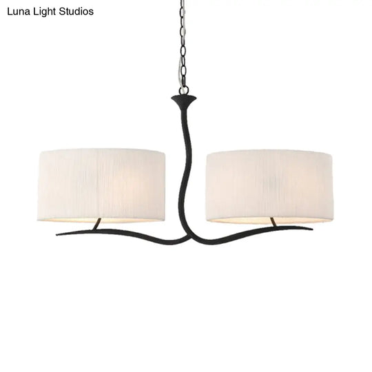 Drum Pendant Light - 4 Black/White Fabric Lights For Dining Room Island