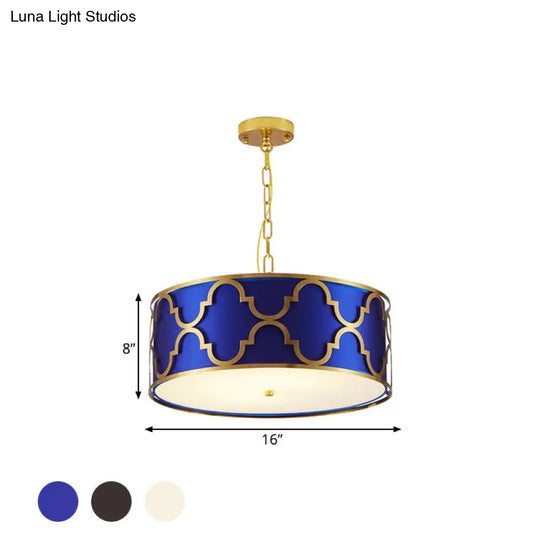 Drum Shade Chandelier Light - Nordic Style Ceiling Lamp For Dining Room 3 Lights Black/White/Blue
