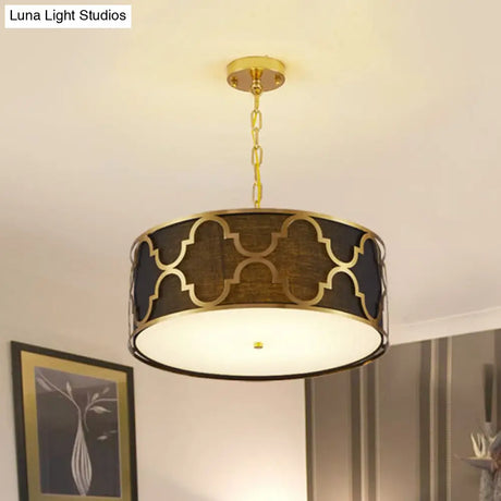 Drum Shade Chandelier Light - Nordic Style Ceiling Lamp For Dining Room 3 Lights Black/White/Blue