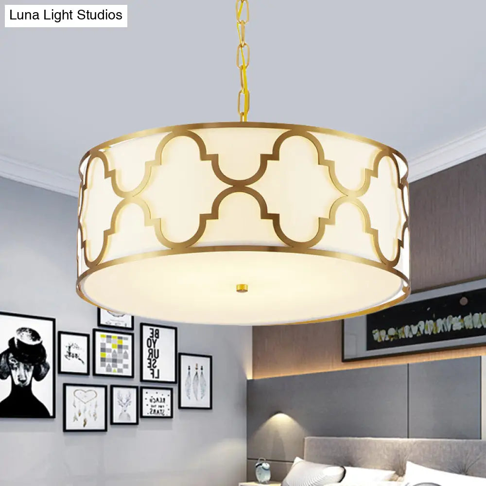Drum Shade Chandelier Light - Nordic Style Ceiling Lamp For Dining Room 3 Lights Black/White/Blue