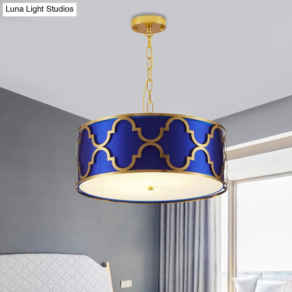 Drum Shade Chandelier Light - Nordic Style Ceiling Lamp For Dining Room 3 Lights Black/White/Blue