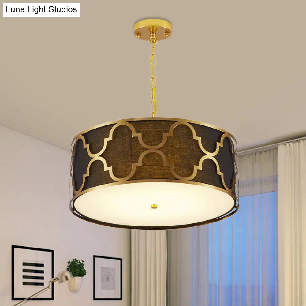 Drum Shade Chandelier Light - Nordic Style Ceiling Lamp For Dining Room 3 Lights Black/White/Blue