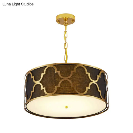 Drum Shade Chandelier Light - Nordic Style Ceiling Lamp For Dining Room 3 Lights Black/White/Blue