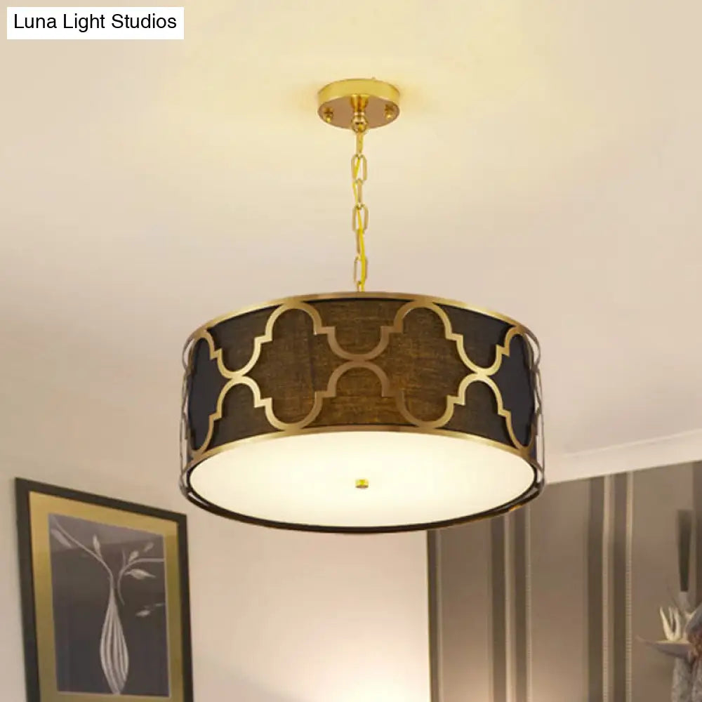 Drum Shade Chandelier Light - Nordic Style Ceiling Lamp For Dining Room 3 Lights Black/White/Blue