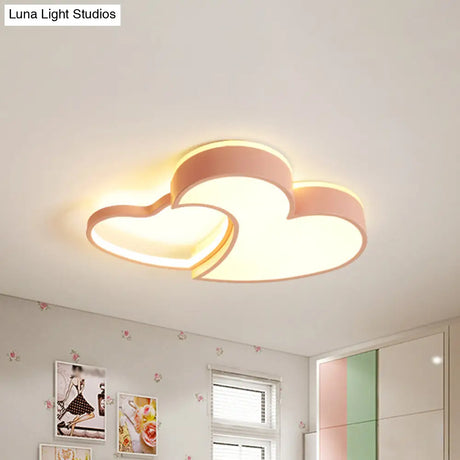 Dual - Heart Kid’s Flush Light: Acrylic Macaron Led Ceiling Lamp In Pink/Blue/Gold 21.5’/25.5’ Wide