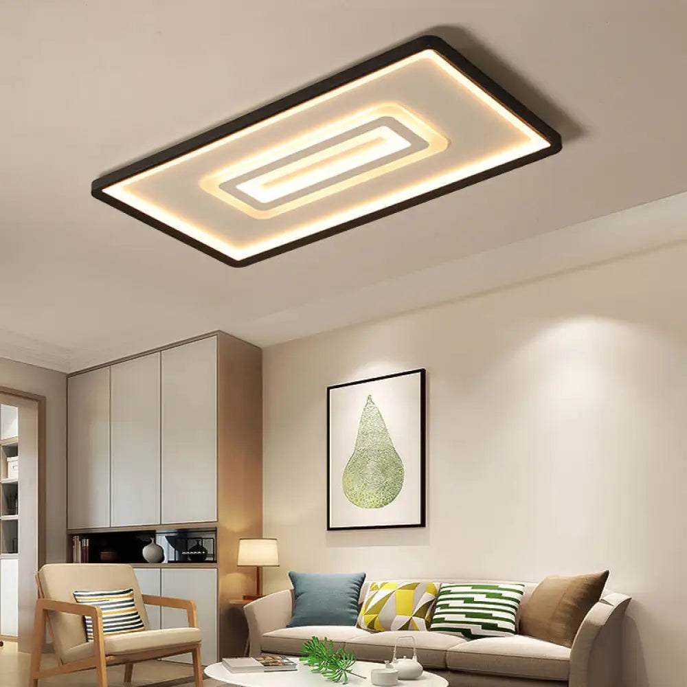 Dual Rectangle Flush Nordic Style Black Metal Light - 35.5’/43’ Width Warm/White Stepless
