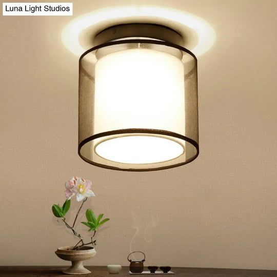 Dual - Shaded Corridor Ceiling Light - Modern Semi Flush Mount Fabric Lighting